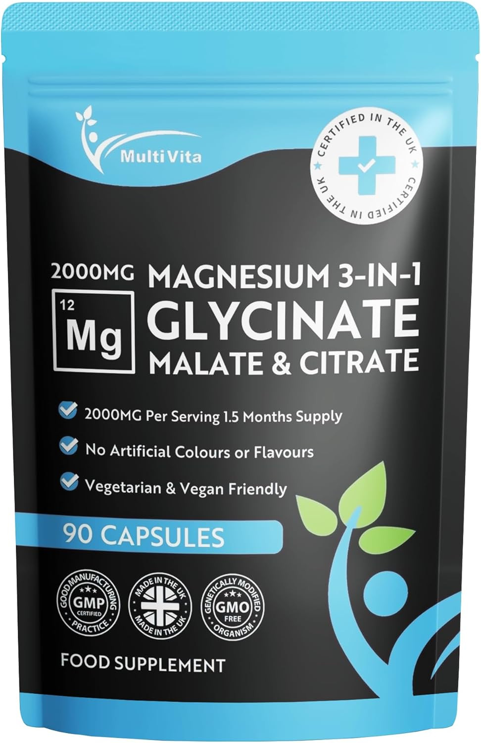 Magnesium Glycinate 3-In-1 Complex 2000mg with Bisglycinate, Malate & Citrate UK
