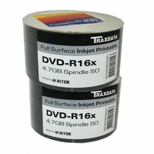 Ritek Traxdata DVD-R 16x White Inkjet Printable 4.7GB Blank DVD Discs 120min Lot - Picture 35 of 144