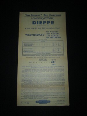 1961 British Railways ''No Passport'' London - Dieppe Day Excursion Flyer C55