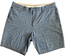 JOHNNIE-O Chino Shorts SIZE 36 Blue 100 Cotton Chambray Summer Palm Tree Print