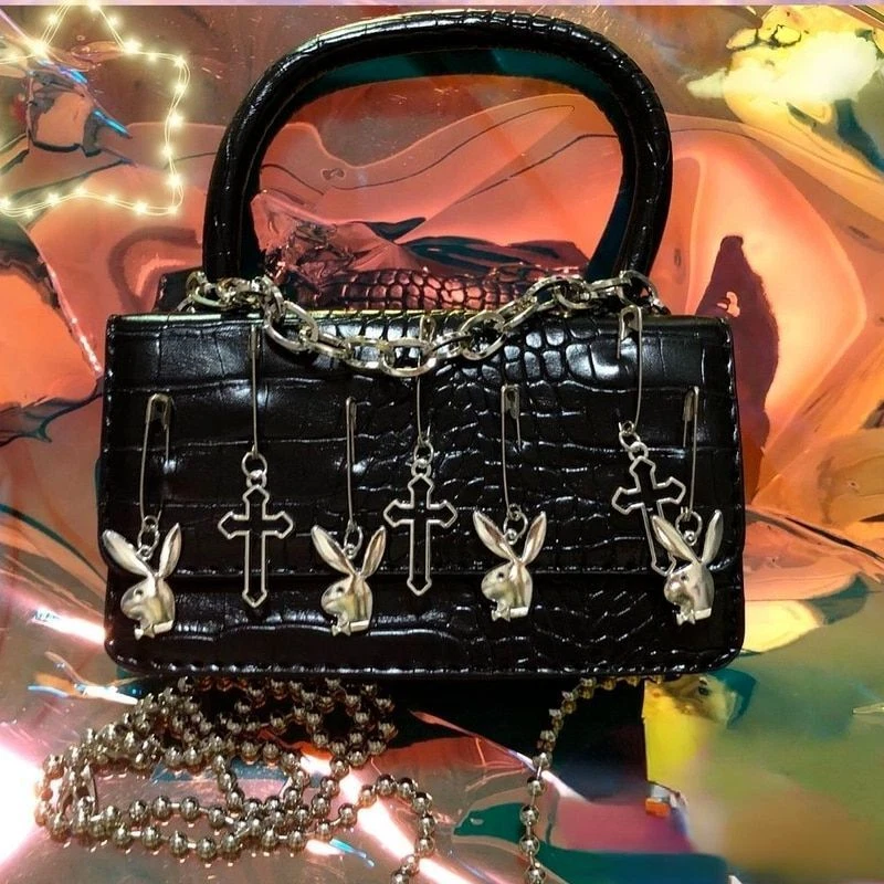 Shoulder Bag Punk Biker Style Female Handbags Cross Clip Rabbit