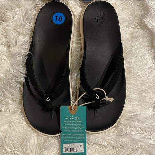 Olukai Nu'a Pi'o Sandals Black Thong Sandals Flip Flops Size 10 US 40 EUR Womens - Picture 2 of 5