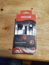 New Maxell B-13 Bass Earbuds with Microphone Black 52" Cord 199621
