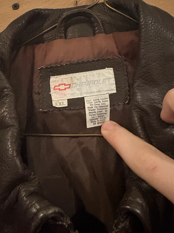 Chevy Master Technician 1989 Vintage Leather Jacket Men Dark Brown, Zip - Image 3 of 4