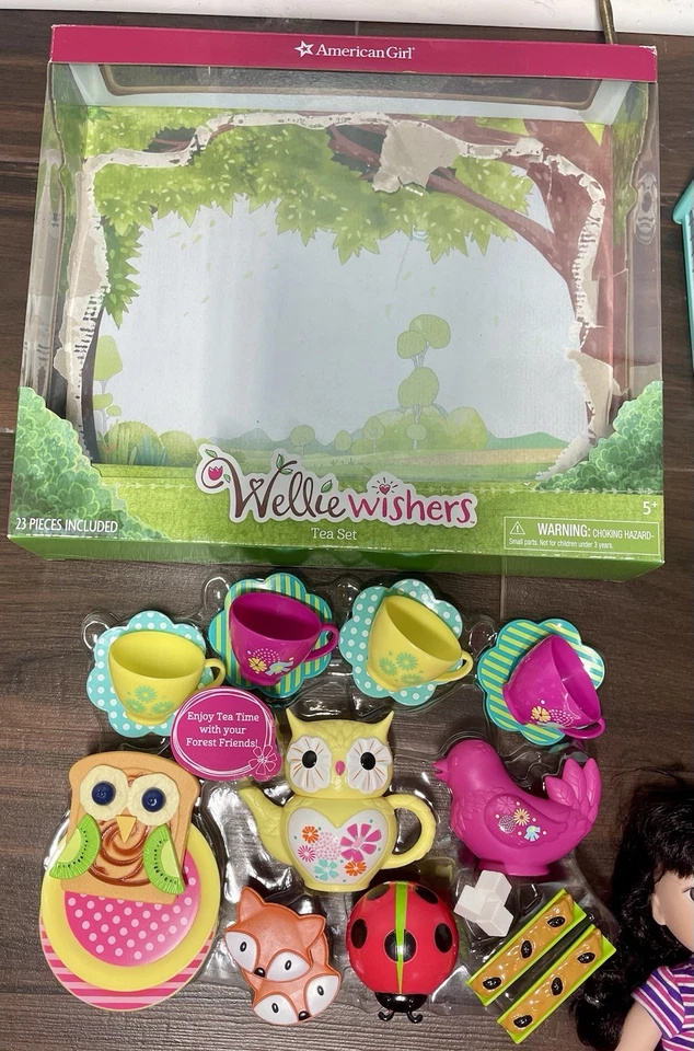 American Girl/Wellie Wishers Lot - Huge! Rabbit, Tea Set, Party Cart, 5 Dolls - Image 2 of 4
