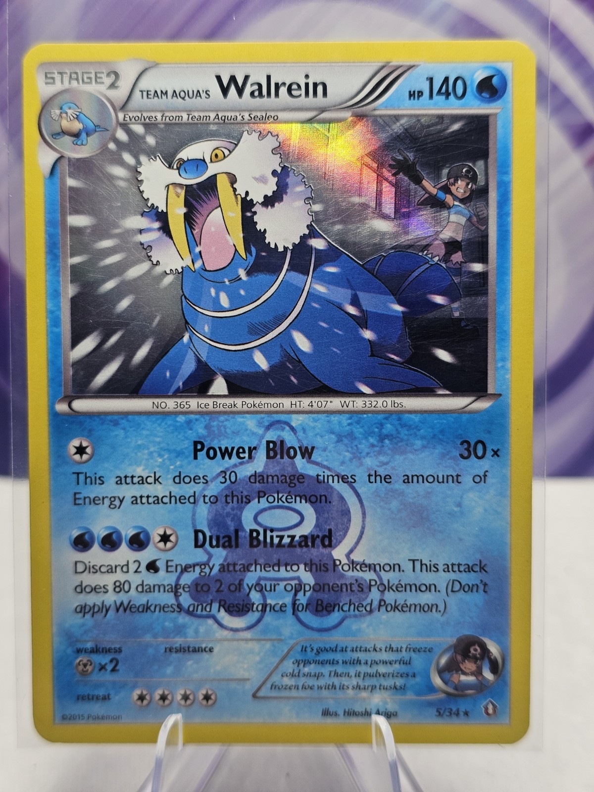Team Aqua's Walrein 5/34 Holo Rare Double Crisis LP