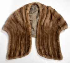 Vintage Brown Mink Fur Stole Wrap Shawl Coat Jacket Silk Lining Bridal Glam