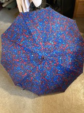 Vintage Colorful Nylon Umbrella Parasol - Wood Handle - Made in Japan