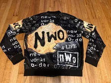 Rare NWO Chalk Line AOP Bomber Jacket Sz Large WCW WWE Hollywood Hogan Hall Nash
