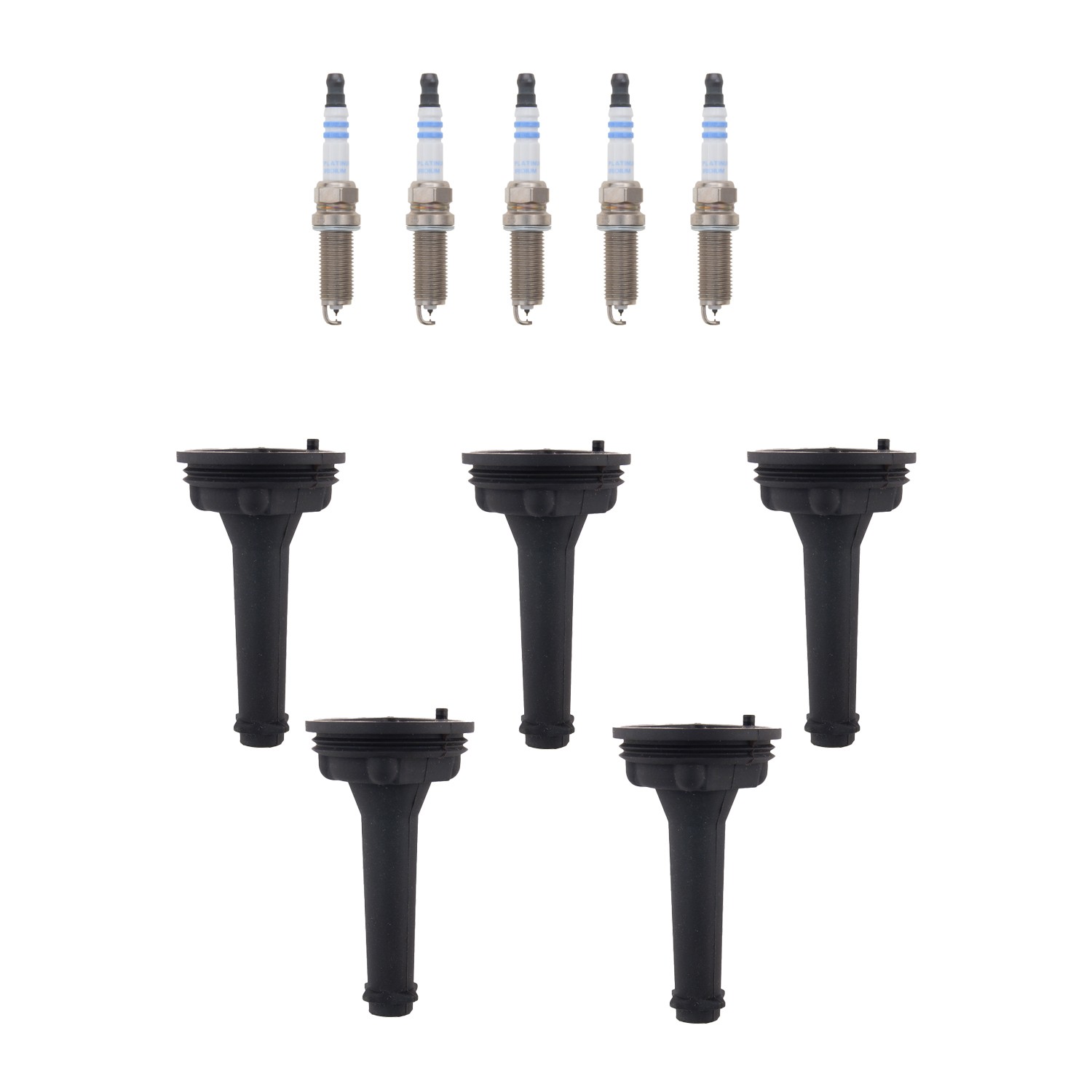 Bosch 5 Double Iridum Spark Plugs  NGK Coil Boots Kit for Volvo S60 2.5L L5