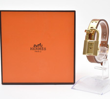 【Ecc+5w/scatola】 HERMES Kelly Lucchetto Oro Marrone Pelle Quarzo Orologio Donna GIAPPONE