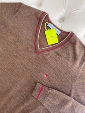 New Unisex ETRO Milano Pullover Wool Knit Logo V Neck Brown Sweater L size