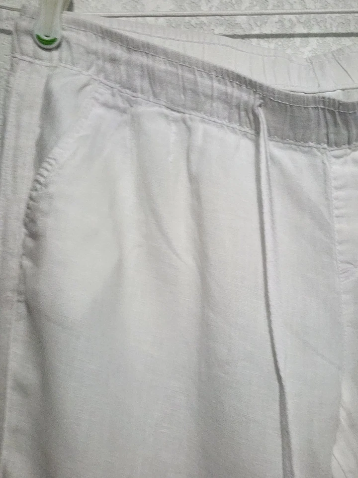 STYLUS Mujer PULL-ON BLANCO XL Cintura Elástica 100% LINO Foto 4 de 4