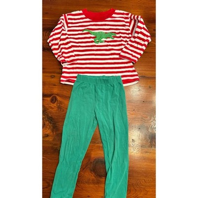 Luigi kids striped dinosaur appliqué Long Sleeve tee & matching green pants 2T