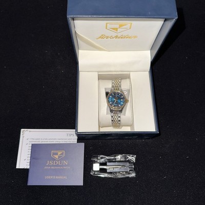 JSDUN Luxury Women s Watch Stainless Steel And Gold, Diamond, Blue Face