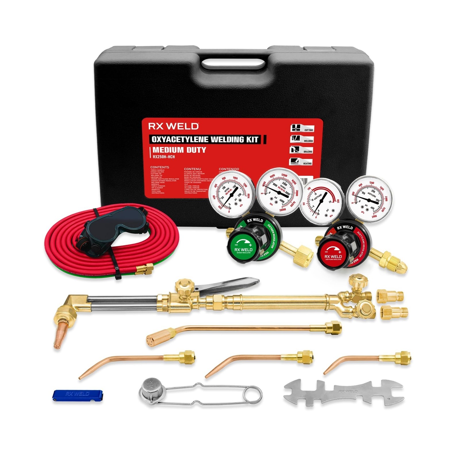 RX WELD Medium Duty Oxy Acetylene Torch Kit - Cutting, Welding, Brazing with ...