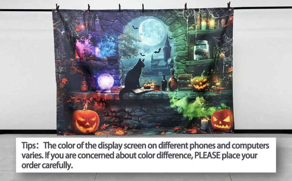 7x5ft Fabric Halloween Magic Backdrop Pumpkin Lantern 7'x5', Black - Image 3 of 4