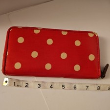 ●CATH KIDSTON LARGE●PVC COTTON~RED POLKA DOT~ zip round wallet/Purse