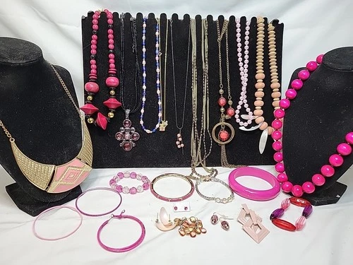 Vtg Now Pink Mixed Bulk Costume Jewelry Lot Necklace Bracelet Earrings #1007