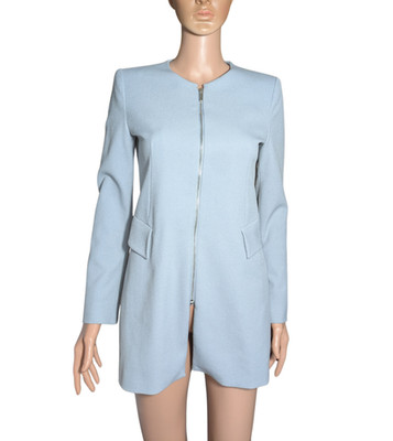 ZARA Basic Collarless Longline Jacket Minimalist Blazer Slate Grey Size Small