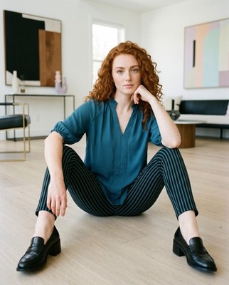 CeCe Medium Teal Ruffle Neck Raglan Seam Split Neck Blouse