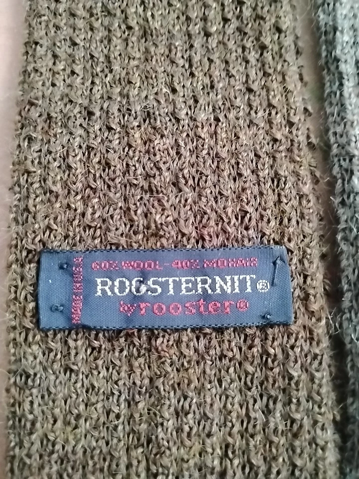 2x Corbata de punto con volantes punta cuadrada marrón/gris de gallo fina de lana y mohair Foto 3 de 4