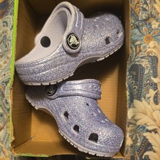 Crocs Classic Glitter Clog Kids Purple Glitter 206992-4PC US Size 6