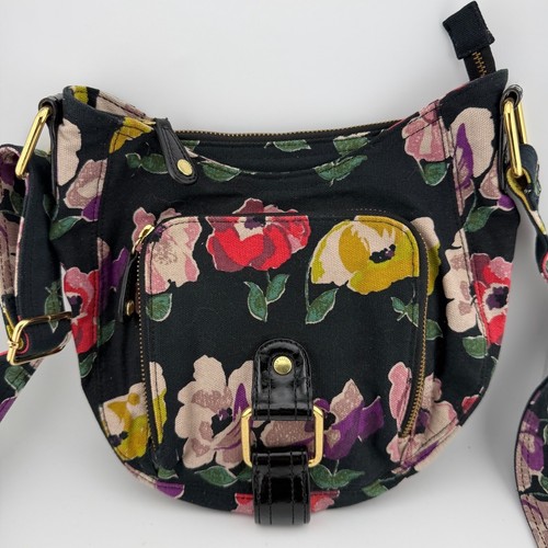 Ted Baker Crossbody Bag Small Black Floral Excellent Canvas Gold Hardware