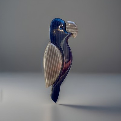 Vintage Lea Stein Paris Parrot Brooch Blue Gray -Original Made in France Sticker