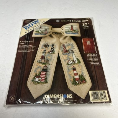 Dimensions Lighthouses Front Door Bow Greetings Cross Stitch Kit 72495  17'' New