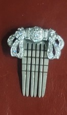 vintage antiqie Art Deco Clear Prong Set Rhinestone Hinged Hair Clip Comb