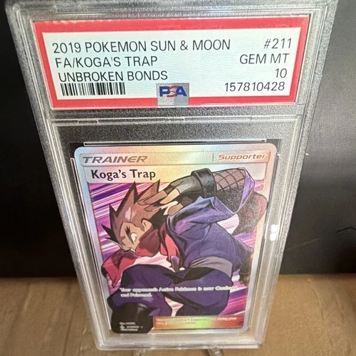 Pokémon TCG Koga's Trap 211/214 Unbroken Bonds FA Holo PSA 10