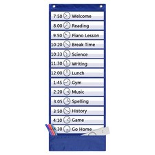 Blue Daily Schedule Pocket Chart with 18 Reusable Cards for Classroom