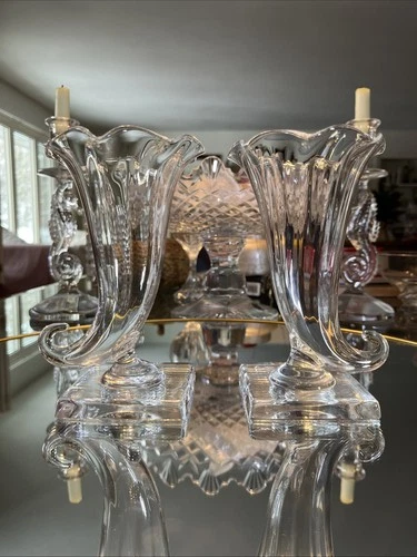 Vtg Pair Steuben Crystal Frederich Carder 7730 Cornucopia Vases