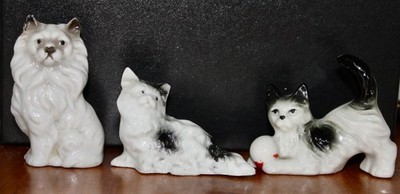 3 Vintage Cat, Kitten  Miniature Figurine  bone china porcelain