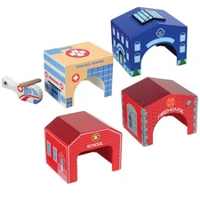 Wooden Community Play Set- Set of 4 Buildings 
