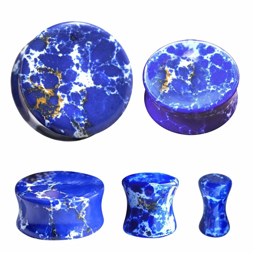 PAR de tapones de silla de montar de piedra de jaspe imperial azul Foto 3 de 4