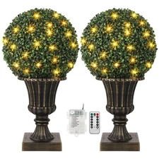 16" Artificial Plant Topiary , Pre-Lit Artificial Topiary Plant with Lights, ...