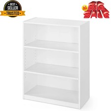 3-Shelf Bookcase Storage Organizer w/2 Adjustable Shelves White Bookshelf US