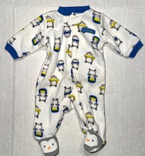 CARTERS Just One You fleece sleeper white/blue/green PENGUIN motif size NEWBORN