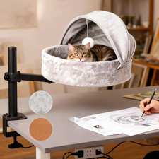 Deluxe Cat Desk Bed for Large Cats with Canopy, Toy Ball  360  Rotation