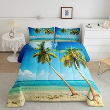 Ocean Beach Bedding Set King Size, Hawaiin Palm Tree Comforter Sets, Summer C...