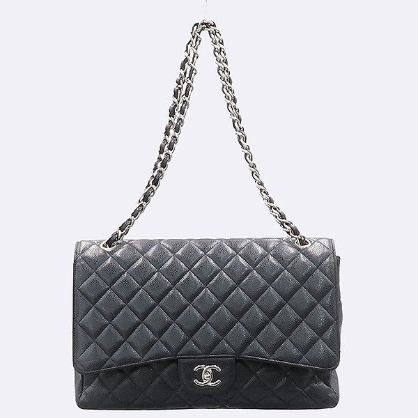 Chanel Caviar Black Classic Maxi Flap Bag with Silver Chain