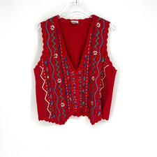 Koret Vest womens S Red Floral Embroidered Kn...