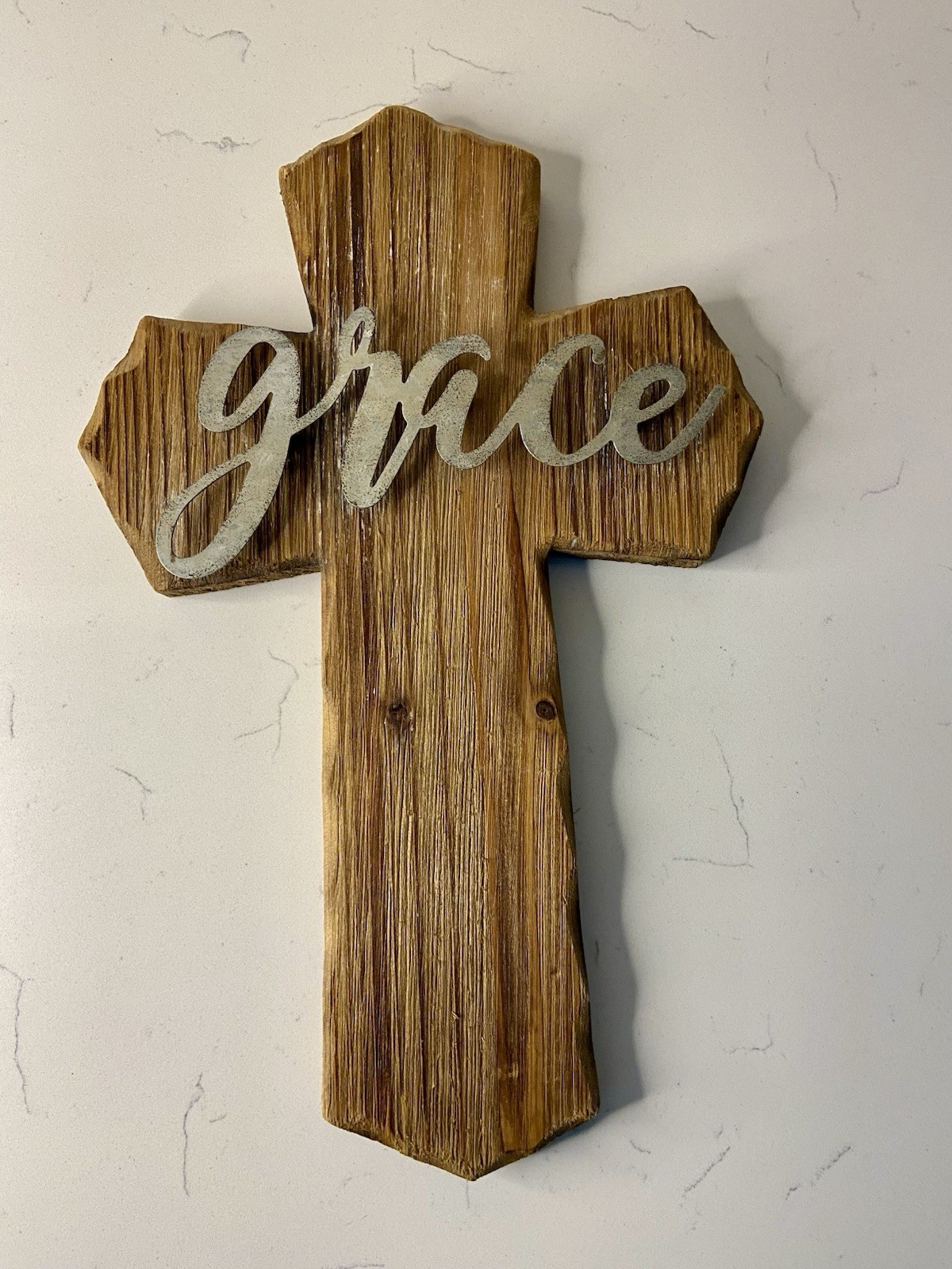 Rustic Wooden Cross Wall Decor with Grace Script - Farmhouse Christian Home Art