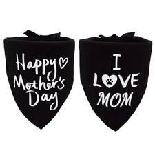 2 Pack Mothers Day Dog Bandana I Love Mom Triangle Bibs Pet Scarf Black