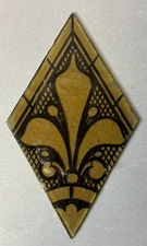 S5 Antique Vtg Amber Yellow DIAMOND FLEUR DE LIS 8"x4.5" Stained Glass Tiles EX+