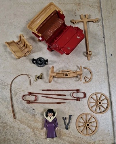 Vintage Playmobil 5600 Victorian Horse Drawn Cart Lady Butler Driver Parts Lot
