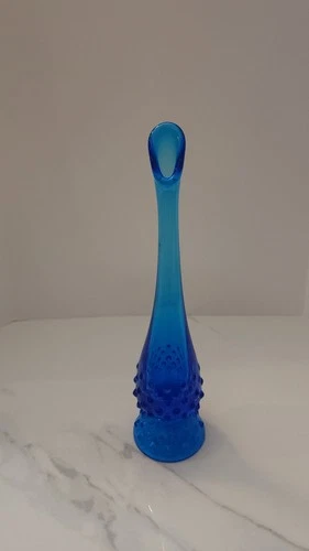 Fenton Art Glass Colonial Blue Cobalt Hobnail Swung Bud Vase 11"