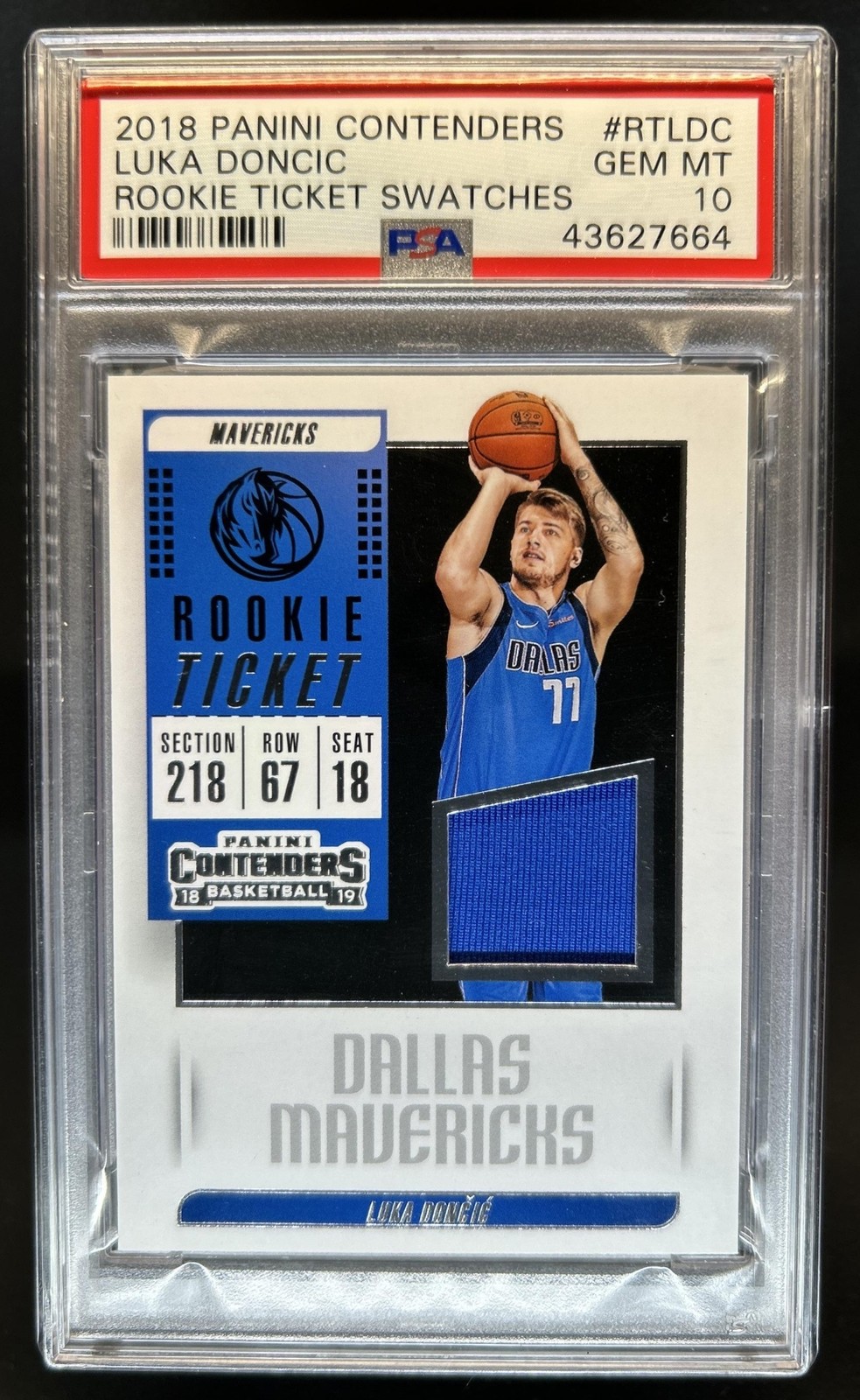 2018-19 Panini Contenders Luka Doncic Rookie Ticket Jersey RC #RT-LDC PSA 10